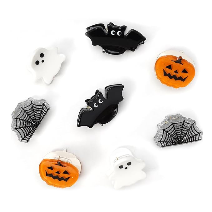 8pcs Mini Halloween hair clips for Women Pumpkin Ghost Skeleton Spide Web Hair Claw Clips Hair Ac... | Amazon (US)