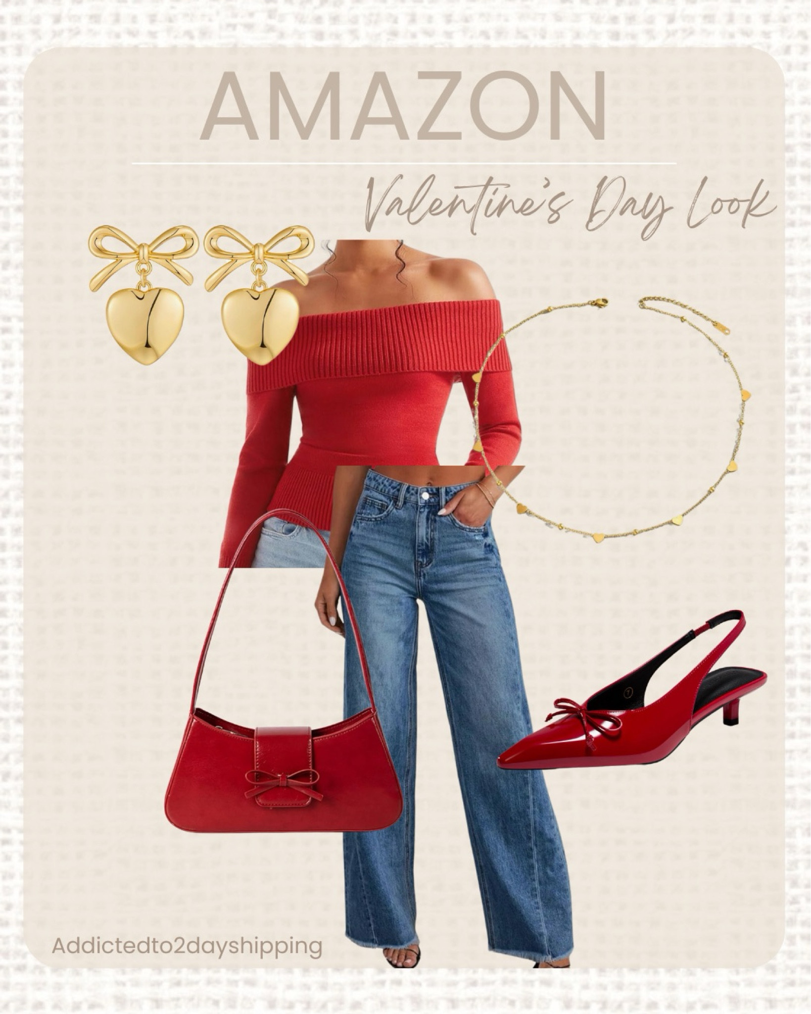 AMAZON- Valentine’s Day look 

This would make a great casual/ dressy look! Inspired these wide leg medium wash denim jeans with an off the shoulder long sleeve red sweater. I accessorized with a red shoulder bag with a bow, red sling back heels, gold bow and heart earrings, and a dainty gold heart necklace!



#LTKFindsUnder100 #LTKStyleTip #LTKSeasonal