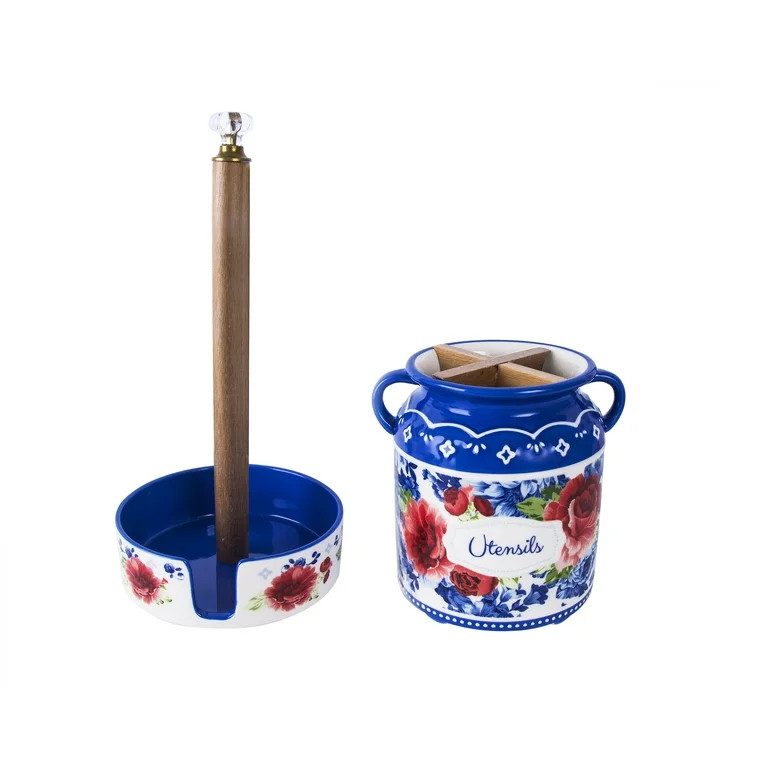 The Pioneer Woman Stoneware Paper Towel Holder and Utensil Holder Pack, Heritage Floral | Walmart (US)