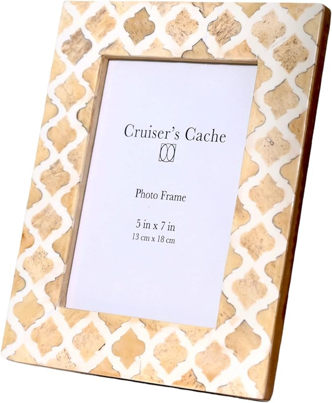 Cruiser’s Caché | Moroccan-Inspired Trellis Photo Frame with Natural Bone | 5x7 | Beige | Amazon (US)
