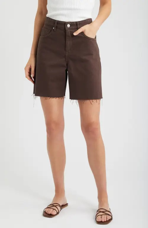 MANGO Raw Hem Denim Bermuda Shorts in Chocolate at Nordstrom, Size 4 | Nordstrom