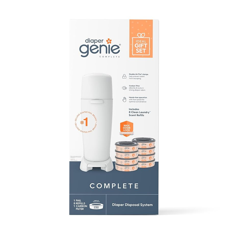 Diaper Genie Registry Gift Set | Includes Diaper Genie Complete Diaper Pail, 8 Refill Bags, 1 Car... | Amazon (US)