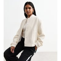 Women's Petite Cream Bouclé Bomber Jacket New Look | New Look (UK)