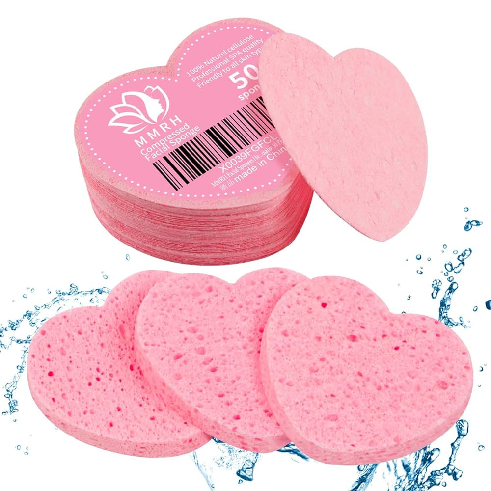 50-Count Heart Shape Compressed Facial Sponges, 100% Natural Cosmetic Spa Sponges for Facial Clea... | Amazon (US)