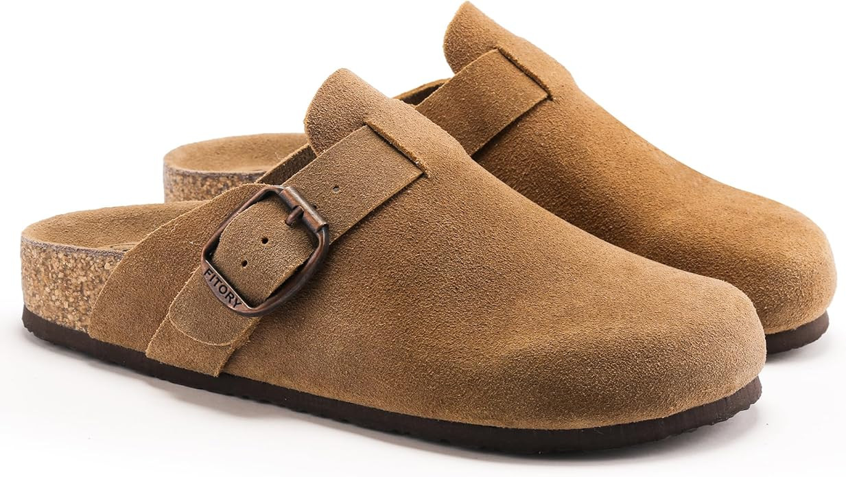 FITORY Womens Clogs Slip-on Potato Shoes Leather Mules with Suede Cork Footbed Size 6-11 | Amazon (US)