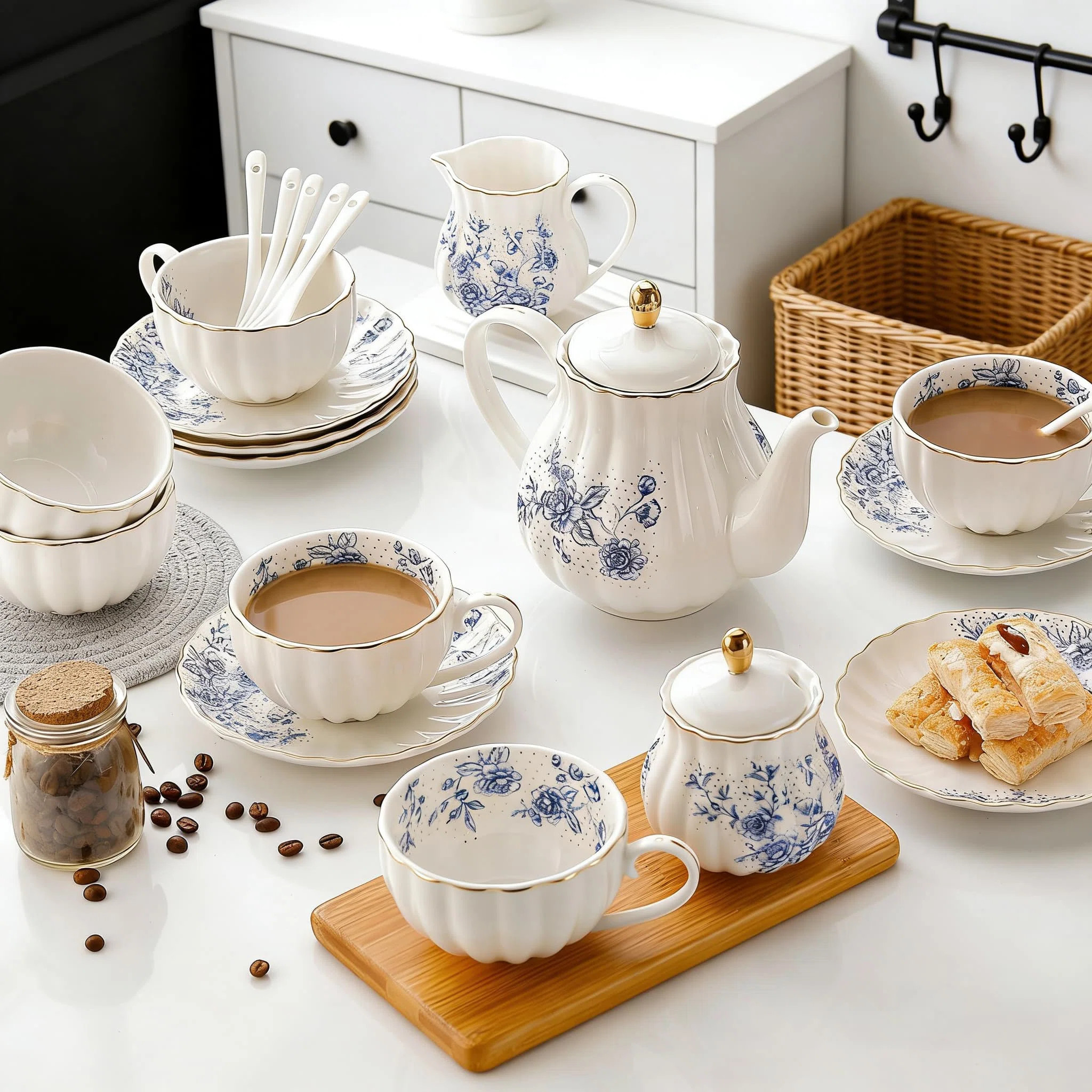 Bloosnow Porcelain Tea Set With Gold Accents, 22-Piece British Style Tea Service Set With Teapot,... | Wayfair North America
