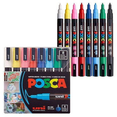 uni POSCA 8pk PC-3M Water Based Paint Markers Fine Tip 0.9 -1.3mm in Assorted Colors | Target