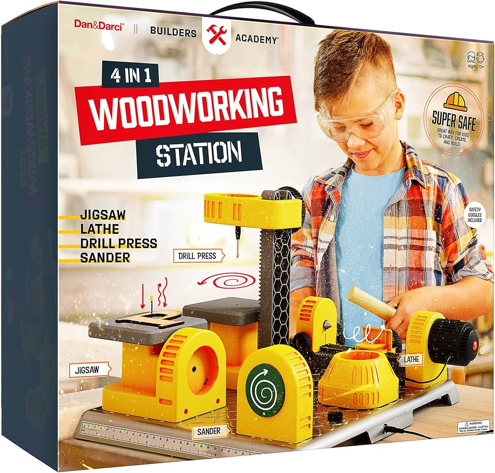 4 in 1 Woodworking Station for Kids - Wood Building Projects Kit for Boys - Real Construction Too... | Amazon (US)