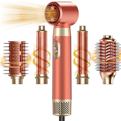 5 in 1 Blow Dryer Brush Set, Upgrade Hair Dryer & Blow Dryer Brush & Air Curling Wrap & Paddle Brush, Detachable Hot Air Brush Styling Tools, High Speed Travel Hair Volumizer Straightener Curler Gold | Amazon (US)