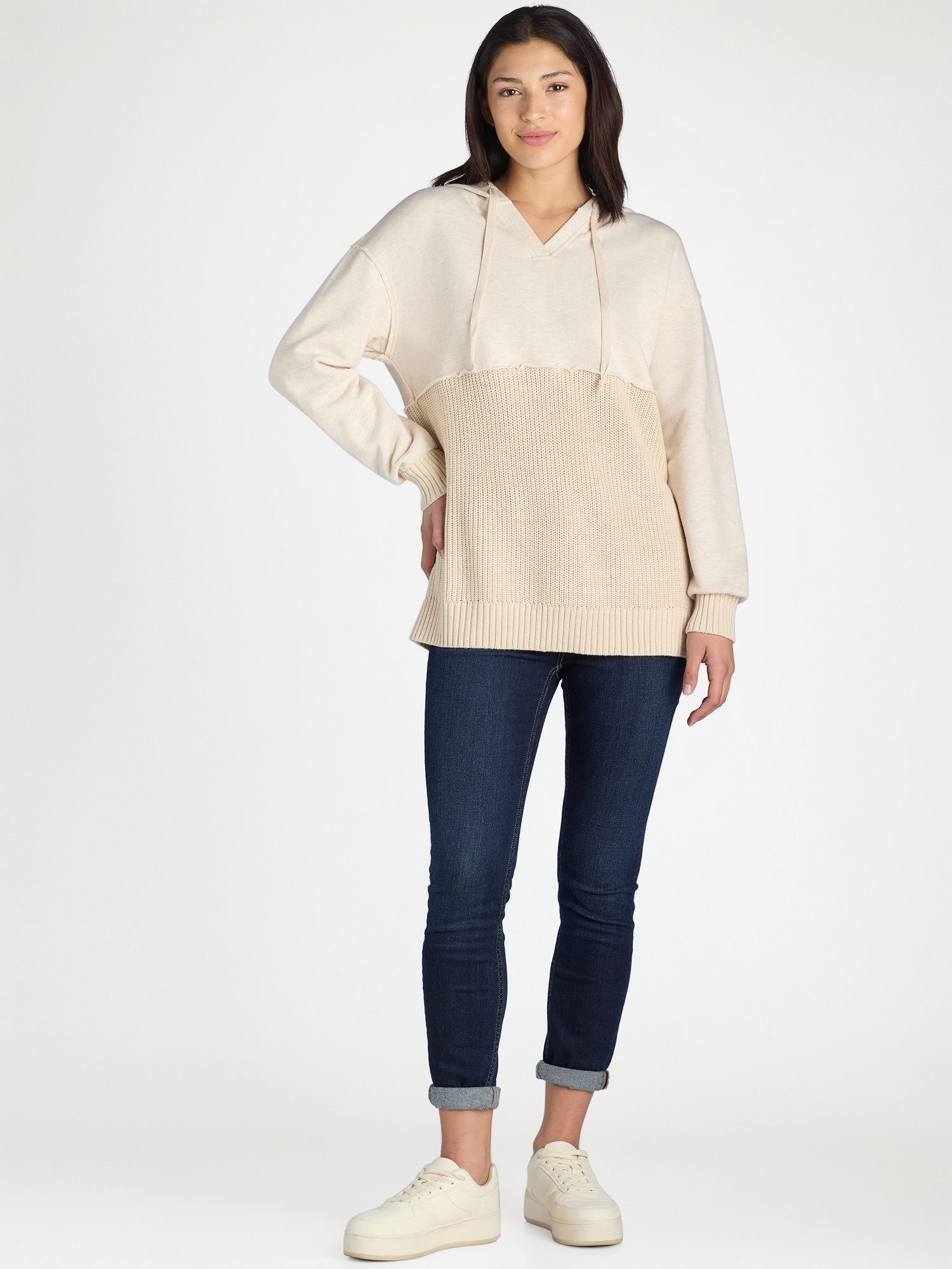 Time And Tru Women's Mixed Media Hoodie, Sizes S-XXXL | Walmart (US)