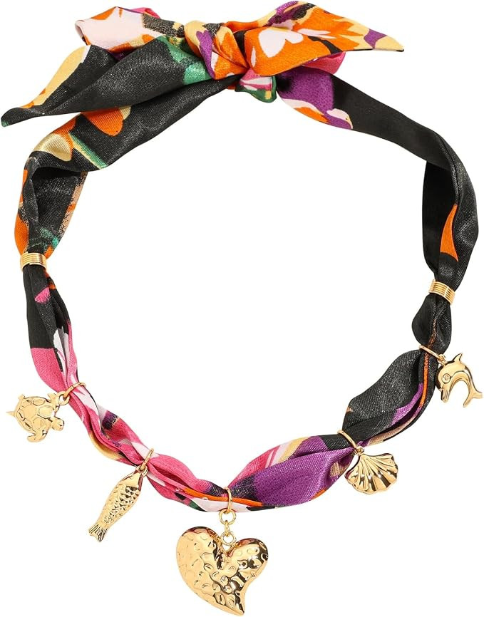 Scarf Necklace for Women Bandana Necklace with Charm Boho Summer Beach Chic NecklacesTrendy State... | Amazon (US)