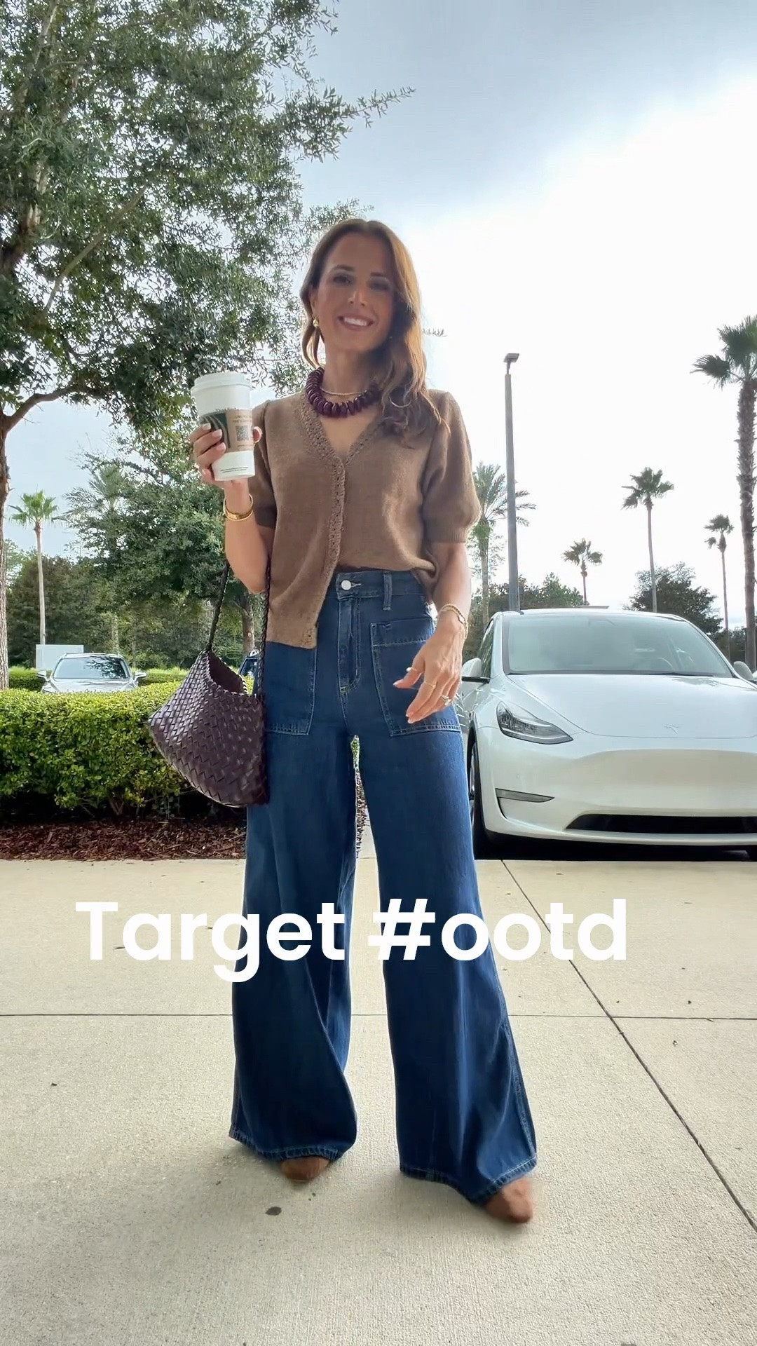 Elevated casual outfit. Everyday outfit. Fall outfit. Fall style. Mom outfit. New at Target! The palazzo style wide-leg jeans that are giving designer vibes! Wearing 00 regular - these are full length on me and I am 5’3. I grabbed the lighter wash, too! XS in short-sleeve cardigan. Mules are TTS and super comfy. Beaded necklace. Braided purse.

#LTKootd #LTKgrwm #LTKPetite