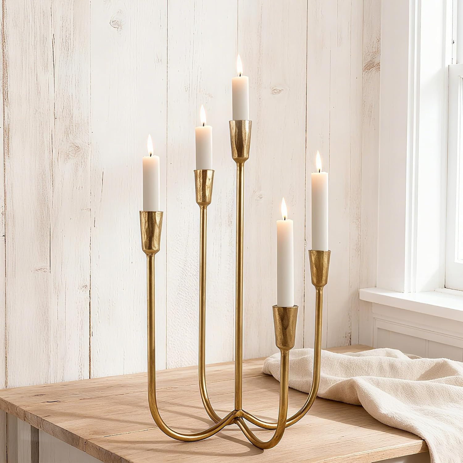 Cast Iron Candelabra 5-Taper Candle Holder Golden Metal Candlestick Holders | Amazon (US)