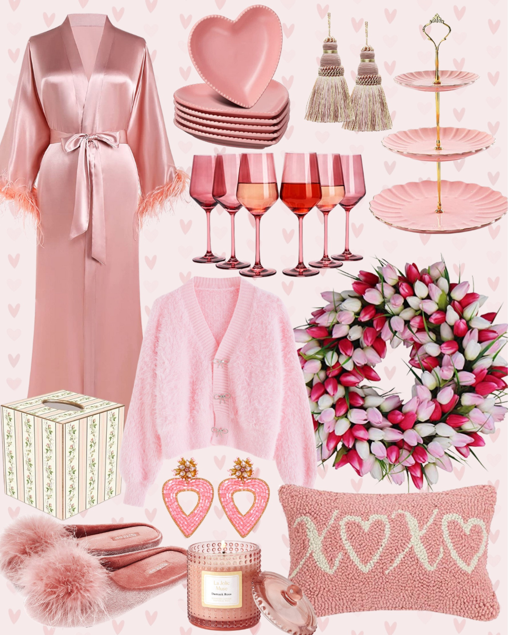 Valentine’s Day decor
Valentines decor
Valentines outfit
Pink out
Red outfit
Valentines day gift
Heart earrings
Tulip wreath
Pink servingware
Pink wine glasses
Hook pillows
Heart plates
Pink slippers 
Pink robe with feathers 

#LTKSeasonal #LTKstyletip #LTKhome