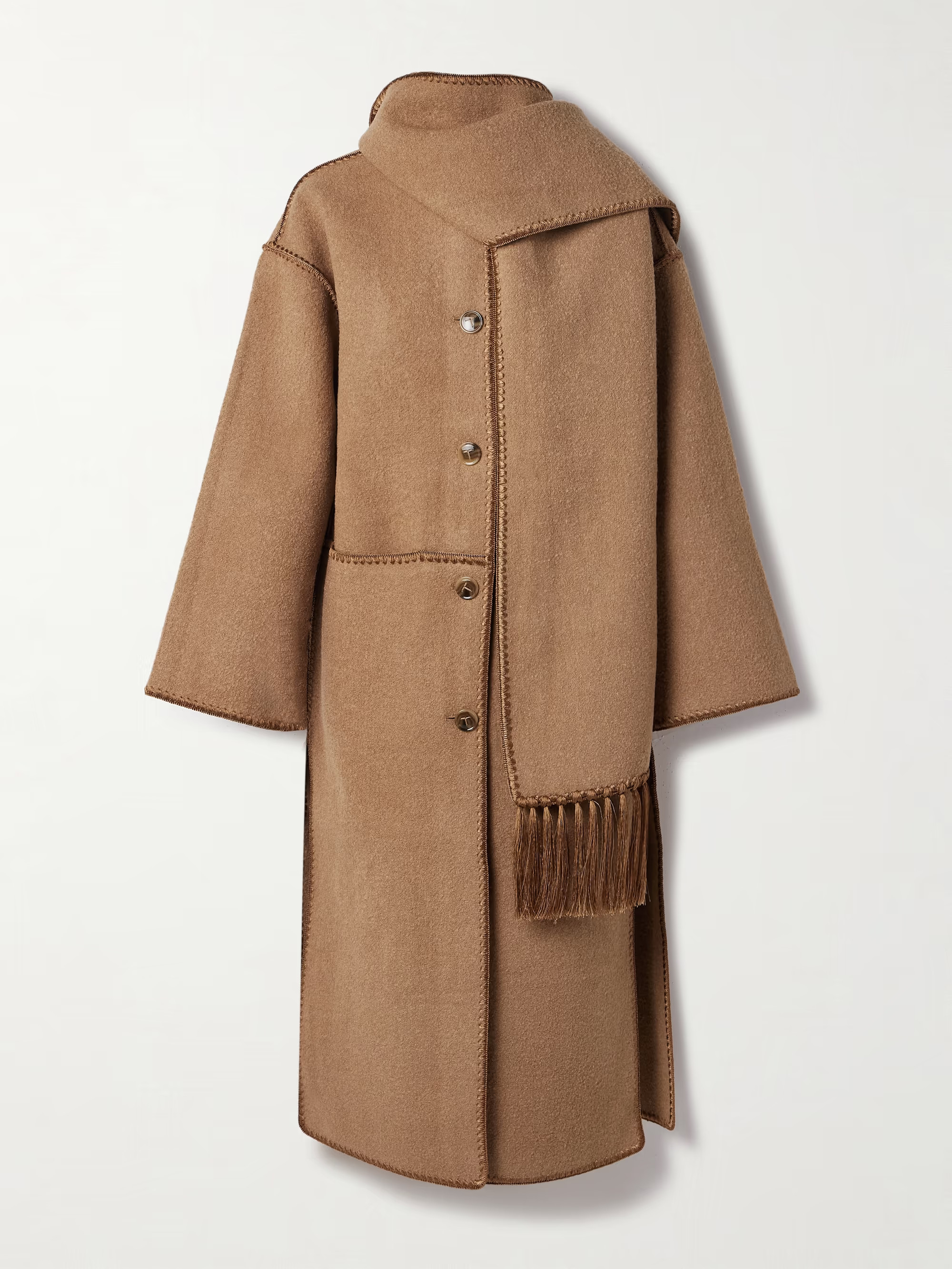Draped fringed wool-blend bouclé coat | NET-A-PORTER (US)