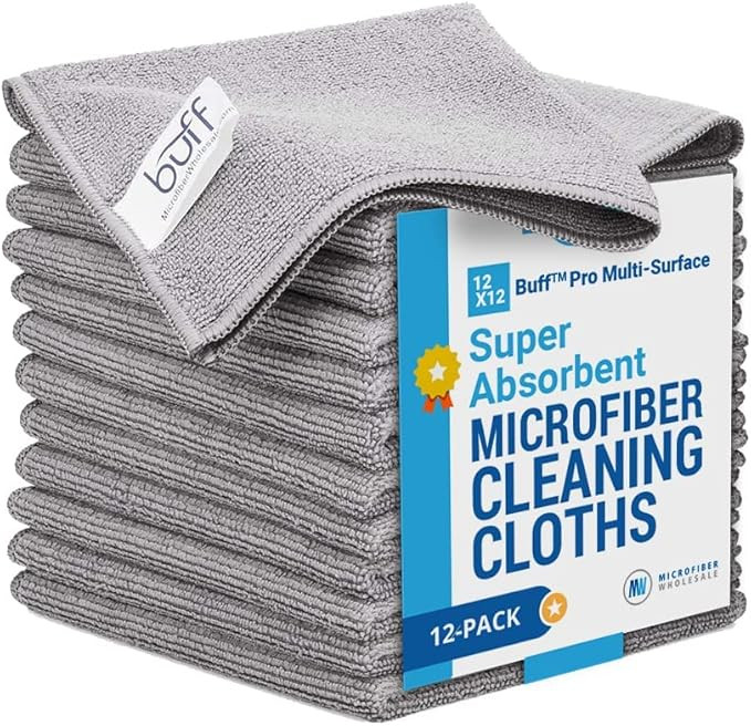 12" x 12" MW Pro Multi-Surface Microfiber Cleaning Cloths | Gray - 12 Pack | Premium Microfiber T... | Amazon (US)