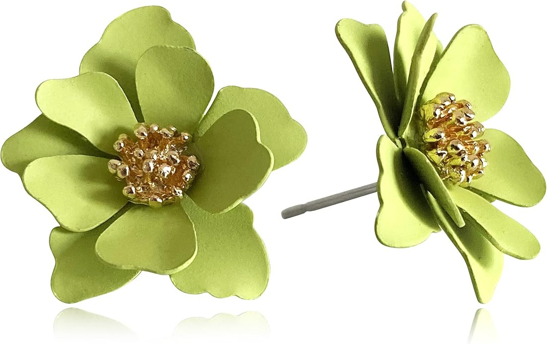 Chic Cute Boho Matte Flower Statement Stud Earrings with Gold Flower Bud for Women Sister Mom Lov... | Amazon (US)
