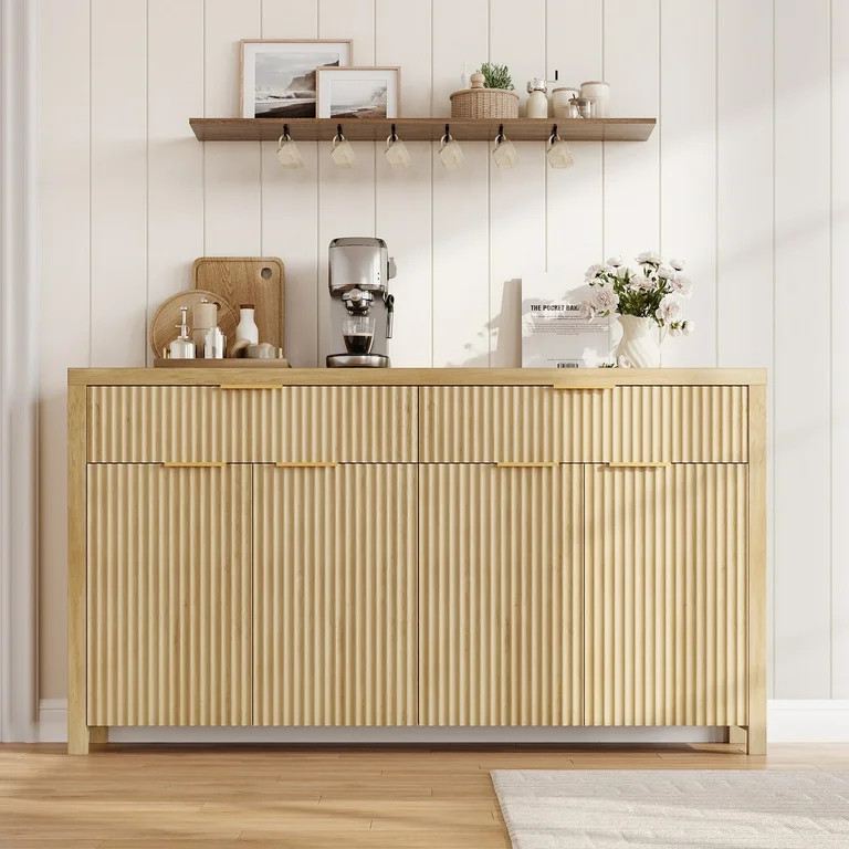 Laintene Kitchen Sideboard, Buffet Storage Cabinet with 2 Drawers, 55" Fluted TV Stand for Living... | Walmart (US)