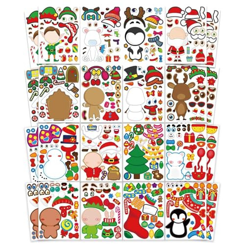Christmas Make-a-face Stickers 32 PCS Make Your Own Christma Stickers with Santa Snowman Elk for Kids Christmas Party Games Sticker for Christmas Party Favor Supplies Holiday Game Rewards | Amazon (US)