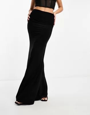 ASOS DESIGN double layer slinky fishtail maxi skirt in black | ASOS (Global)