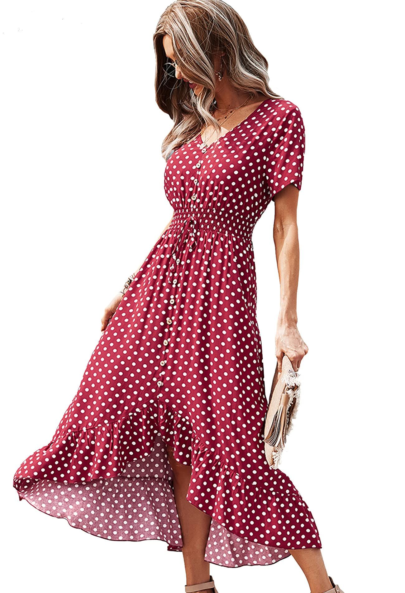 Women's Polka Dot Maxi Dresses Casual Button Up Split Long Boho Beach Party Dresses | Amazon (US)