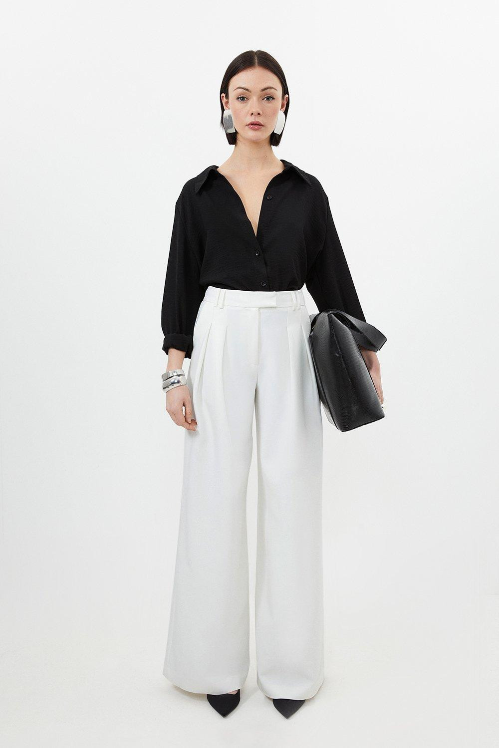 Clean Tailored Pleated Wide Leg Trousers | Karen Millen UK + IE + DE + NL