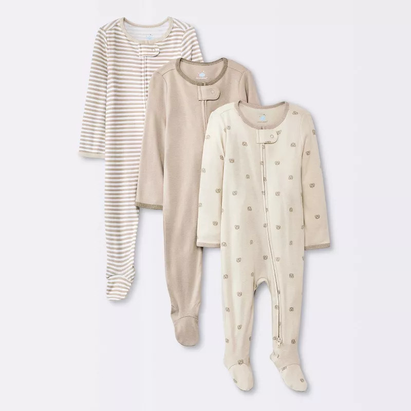 Baby 3pk Pretzels Cotton Sleep N' Play - Cloud Island™ Khaki | Target