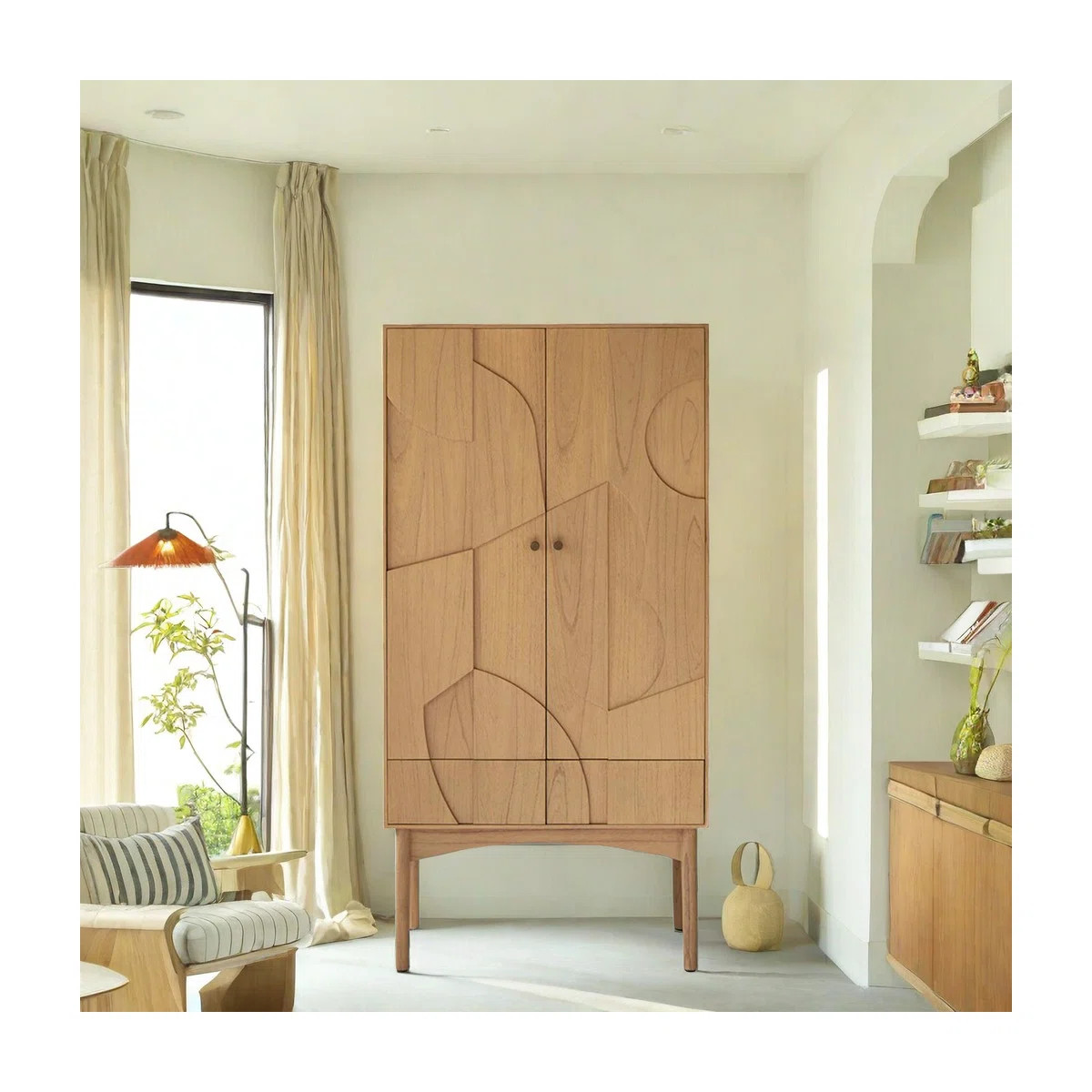 Carved Double Door Accent Cabinet Solid Wood Armoire | Wayfair North America