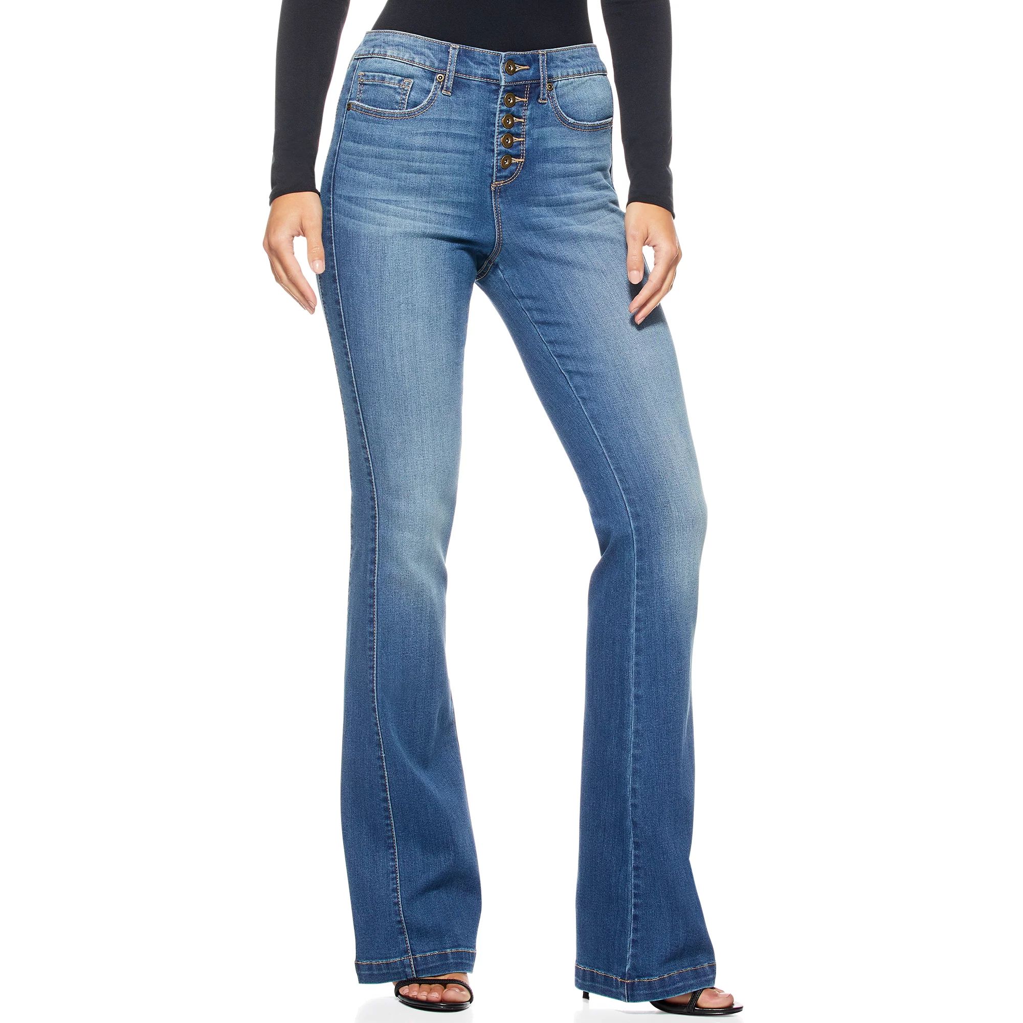 Sofia Jeans by Sofia Vergara Women's Melisa Flare High Rise Button Front Side Panel Jeans | Walmart (US)