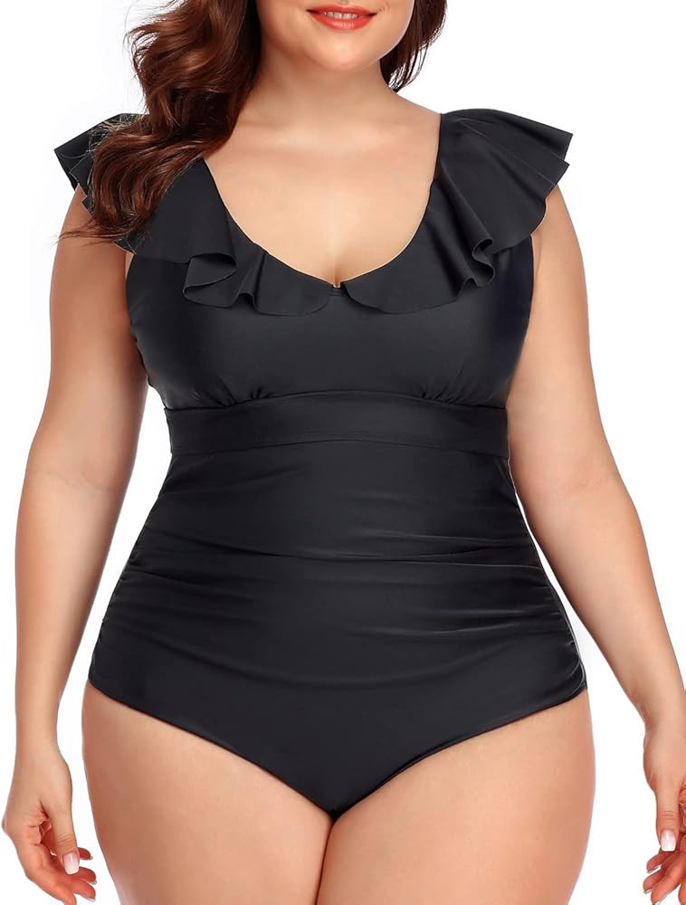 Daci Falbala Plus Size One Piece Swimsuits for Women Ruffled Tummy Control Bathing Suits | Amazon (US)