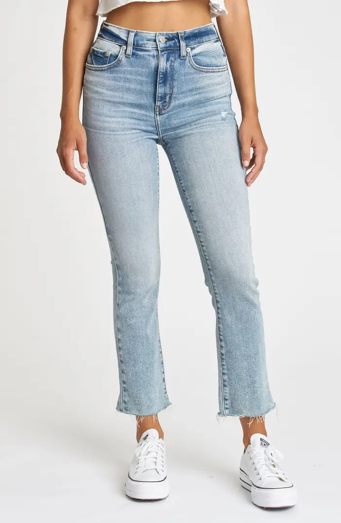 Shy Girl High Waist Raw Hem Crop Flare Jeans | Nordstrom
