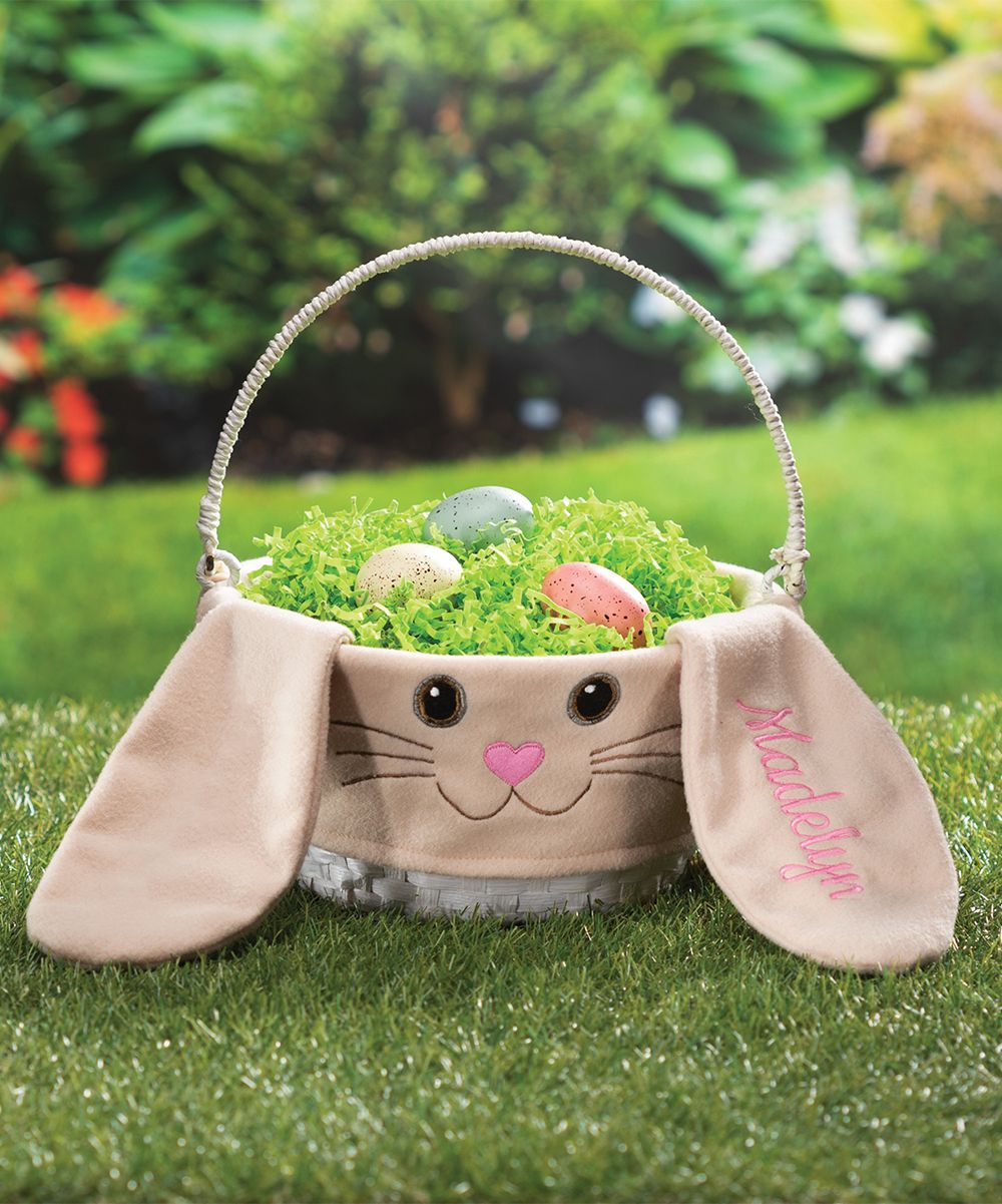 Personalized Planet Baskets - White & Beige Collapsible Handle Personalized Easter Bunny Basket | Zulily