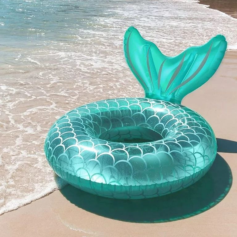 WISHTIME Mermaid Pool Float Adult, 43" Inflatable Round Swimming Floating Bed Ring Float Pool, Bl... | Walmart (US)
