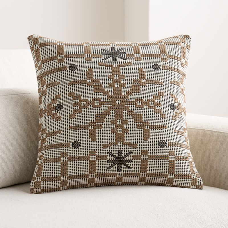 Woven Snowflake 20"x20" Camel Tan Throw Pillow Cover | Crate & Barrel