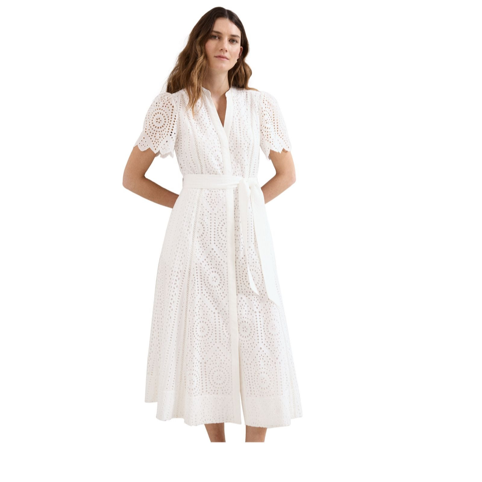 Phase Eight 100% Cotton Aletta White Broiderie Midi Dress | QVC UK