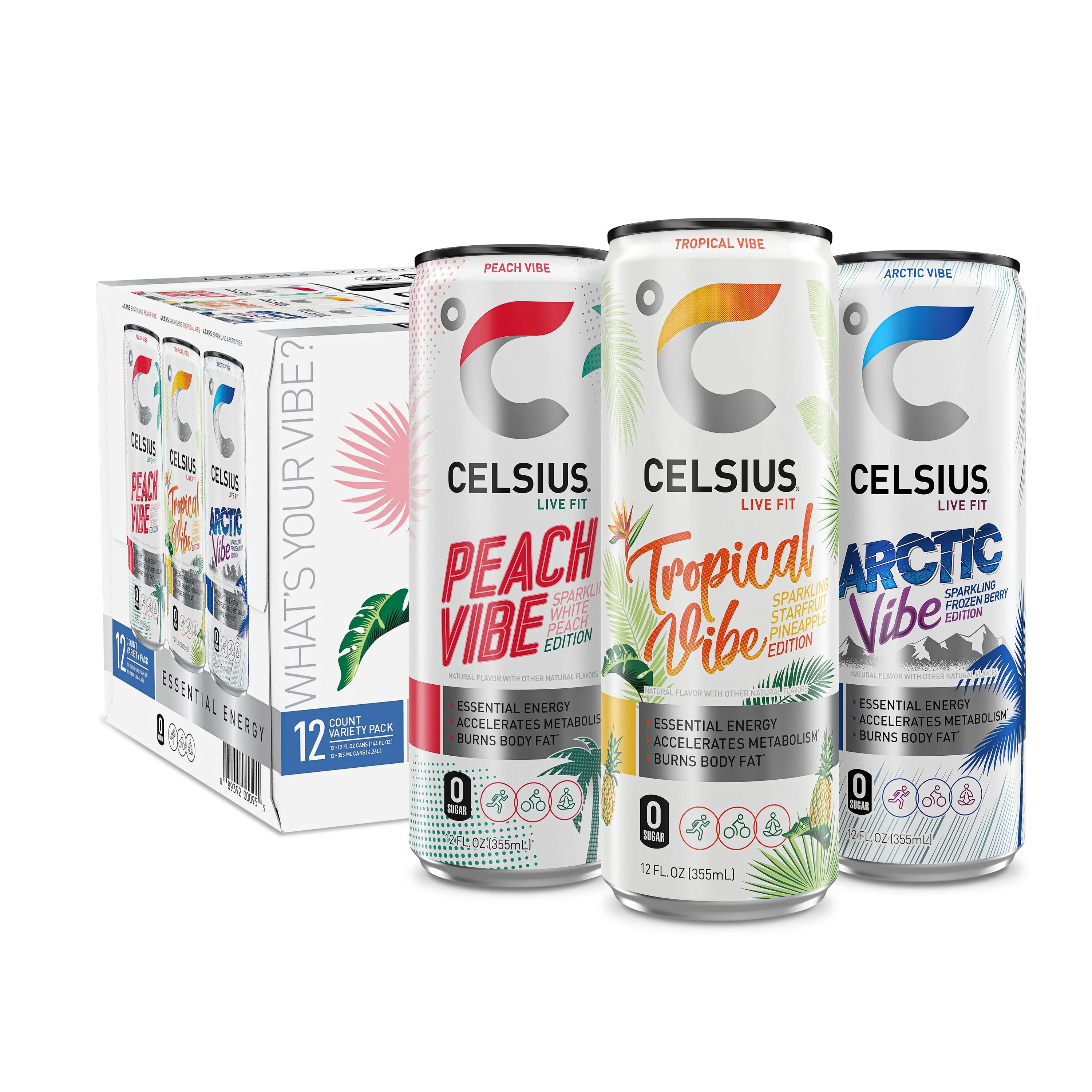 CELSIUS Sparkling Vibe Variety Pack, Functional Energy Drink 12 fl oz (Pack of 12) - Walmart.com | Walmart (US)