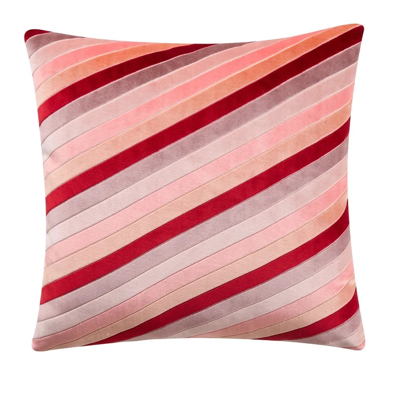 Beautiful 20" x 20" Red Variegated Stripe Velvet Decorative Pillow by Drew Barrymore | Walmart (US)