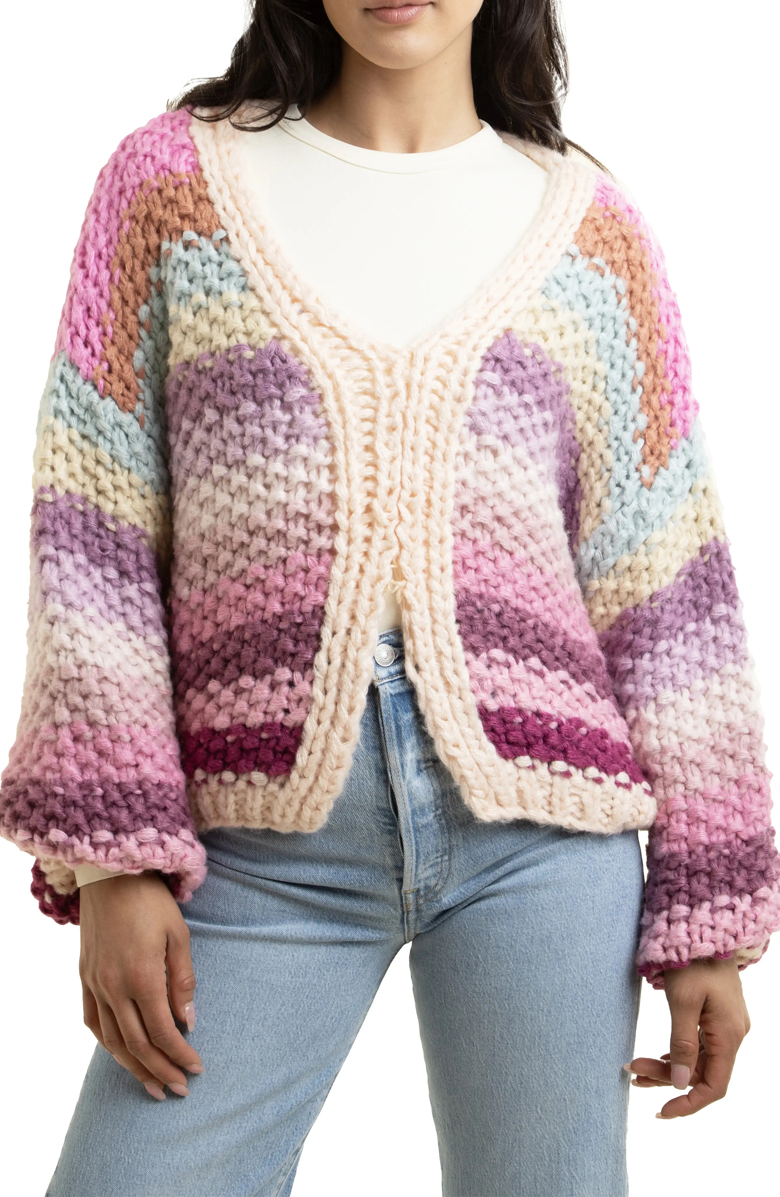SAACHI Rainbow Stripe Reversible Sweater in Multi Blue at Nordstrom Rack, Size One Size Oz | Nordstrom Rack