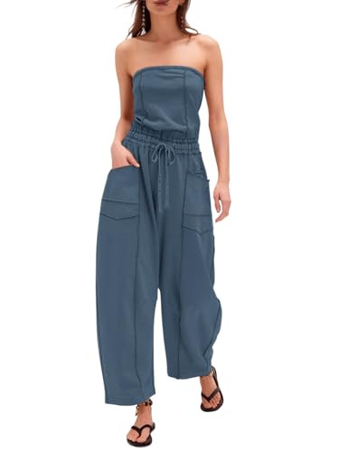 Sexyasasii Womens Casual Strapless Jumpsuits Off Shoulder Long Wide Leg Pants Drawstring One Piec... | Amazon (US)