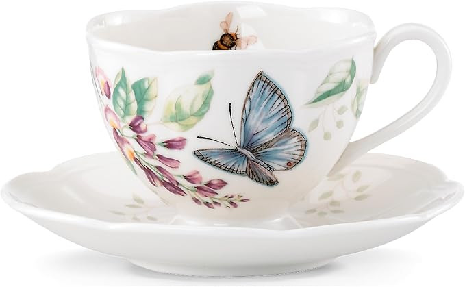 Lenox Porcelain Meadow Cup and Saucer, 1.3 LB, Blue Butterfly | Amazon (US)