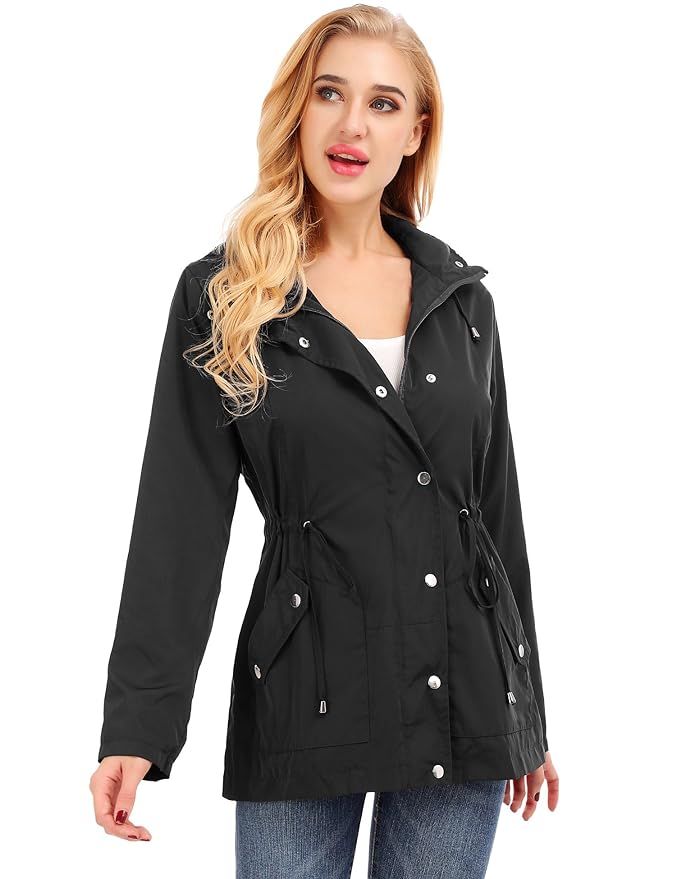 Uniboutique Women's Casual Rain Jacket with Hood Lightweight Outdoor Raincoat Waterproof | Amazon (US)