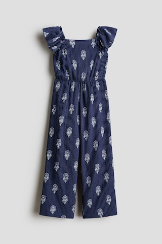 H & M - Textured Jersey Jumpsuit - Navy Blue/Floral | H&M (US + CA)