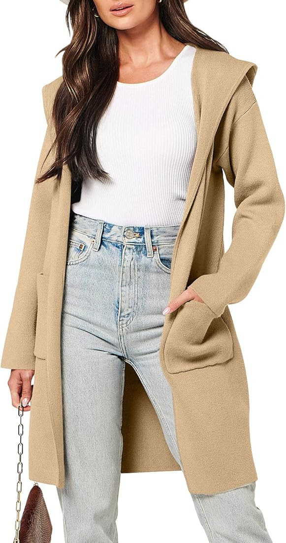 Cardigan for Women Open Front Oversized Hoodie Sweater Coat Casual Pockets Knit Coatigan Jacket 2... | Amazon (US)
