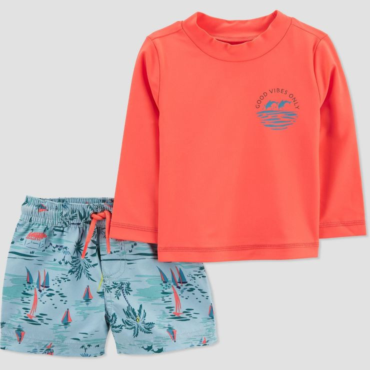 Carter's Just One You® Baby Boys' 2pc Wave Rash Guard Set - Blue | Target