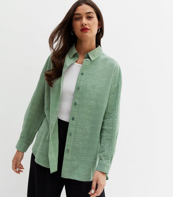 Light Green Textured Long Sleeve Oversized Shirt
						
						Add to Saved Items
						Remove fro... | New Look (UK)