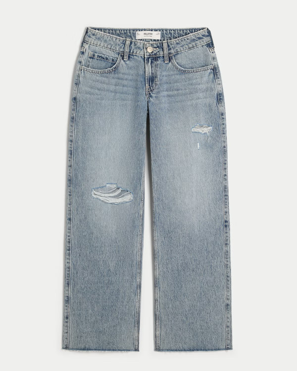 Low-Rise Ripped Light Wash Baggy Jeans | Hollister (US)