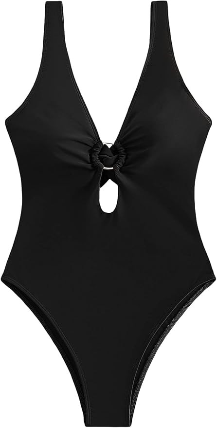 SOLY HUX Women's Sexy Deep V Neck Cut Out Onepiece Swimsuit Bathing Suit Swimwear | Amazon (US)