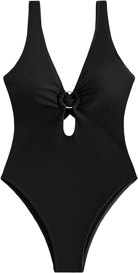 SOLY HUX Women's Sexy Deep V Neck Cut Out Onepiece Swimsuit Bathing Suit Swimwear | Amazon (US)