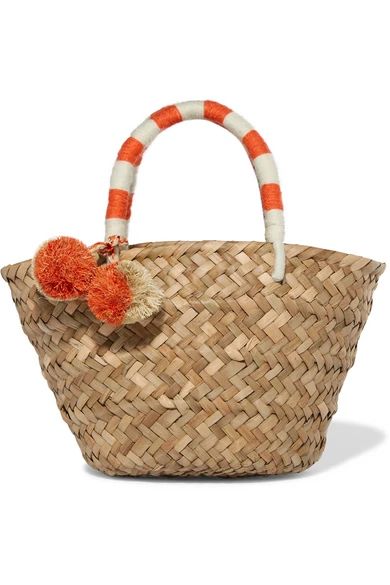 St Tropez mini pompom-embellished woven straw tote | NET-A-PORTER (US)