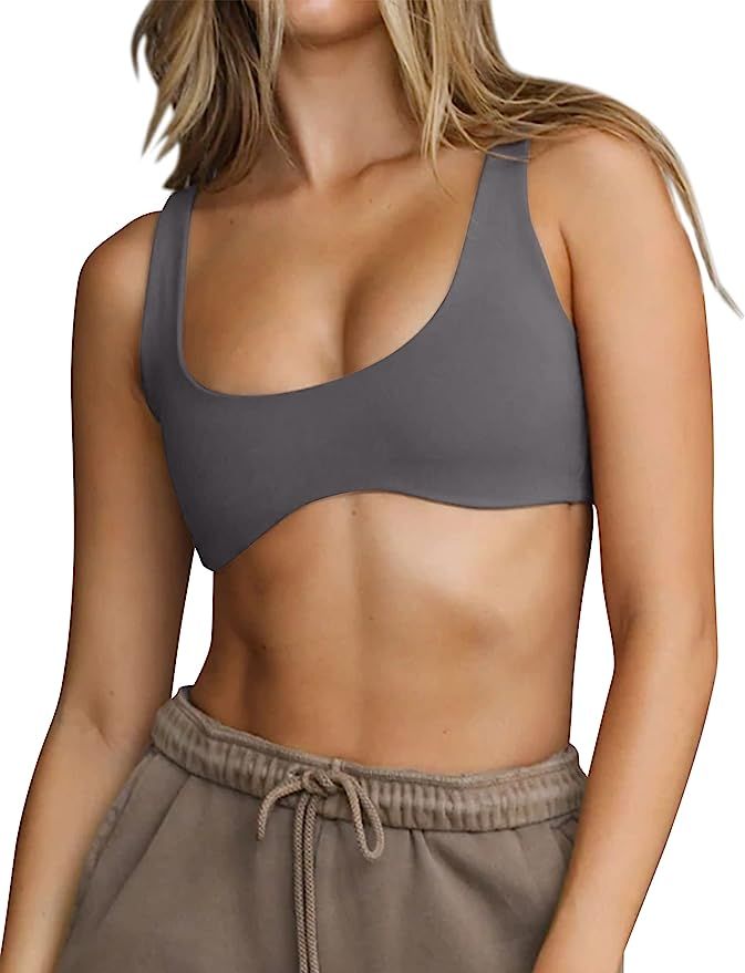 Meladyan Women Sports Bra Scoop Neck Curve Wireless Support Bralette Crop Tank Cami Backless Slee... | Amazon (US)